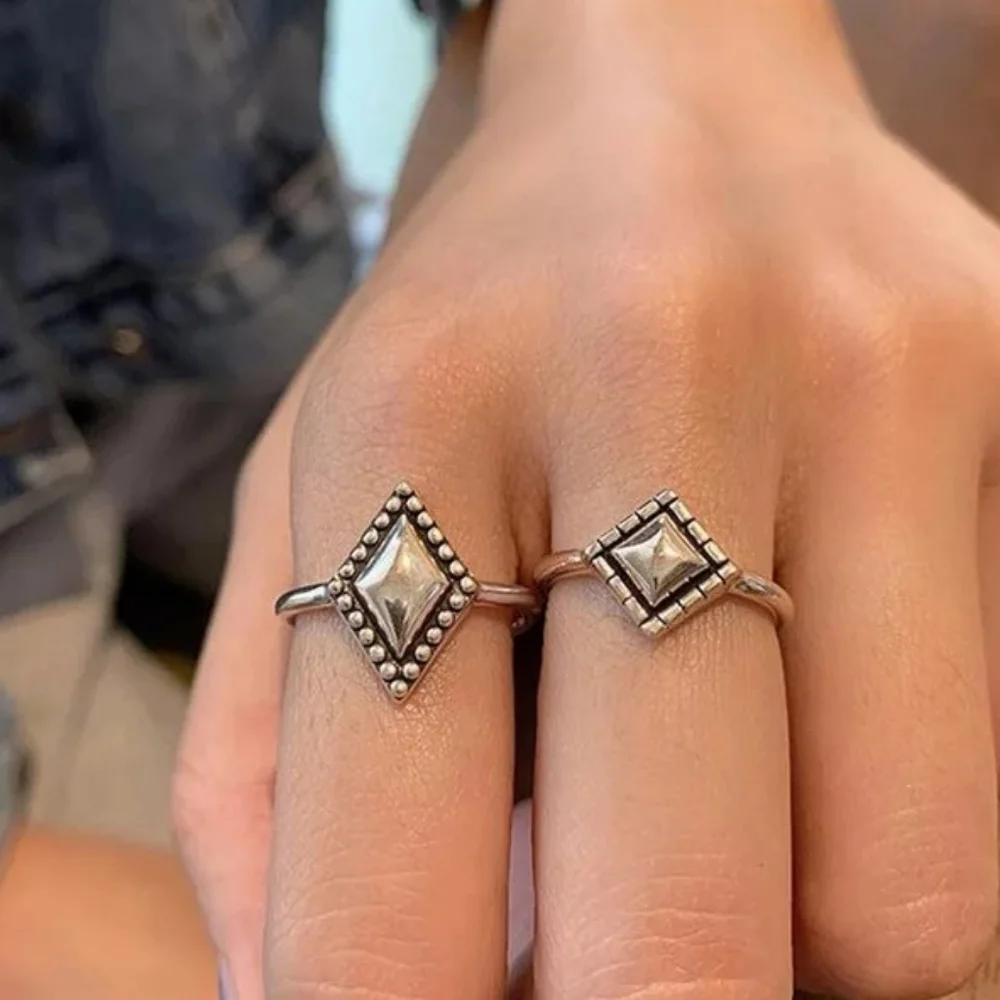 NEW 925 Sterling Silver Diamond‎ Shape Adjustable Band Ring